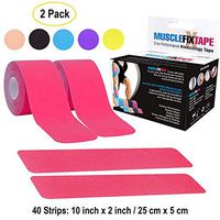 Pink 2-Pack Kinesiology Recovery Tape Precut Roll - Sports Athletic Injury Therapy Support - Elastic Breathable Cotton Water Resistant Strong Adhesive - Tendon Joint Ligament Muscle Pain Relief