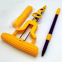 Stainless steel Telescopic rod Fold Sponge Dust mops floor cleaning Tools (With 2 Heads)