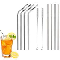 8.5 Inches Long Stainless Steel Drinking Straws, Vinjeely 4pcs Bent Straws+4pcs Straight Straws+2pcs Cleaning Brush Fits Home Bar Hotel Use