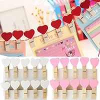 JPONLINE 20Pcs Colored Mini Love Heart Wooden Clothespin Office Supplies Craft Clips DIY Clothes Paper Peg Clothespin 3.5x0.7cm