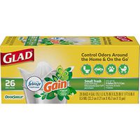 Glad Small Trash Bags - OdorShield 4 Gallon White Trash Bag, Gain Original with Febreze Freshness - 26 Count Each (Pack of 6)