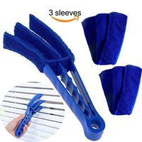 Window Blinds Cleaner Brush with 3 Microfiber Sleeves Removable for Window Blinds Duster Air Conditioner Jalousie Dust Cleaner(Blue)
