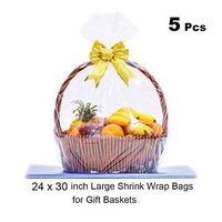 LazyMe Clear Basket Cellophane Bags Shrink Wrap Bags for Gift and Easter Basket, 24 x 30 inch (5 pcs)