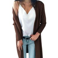 Franterd Women Knitted Sweater Long Sleeve Open Front Cardigan with Pocket Autumn Thin Long Sweater Coat Tops