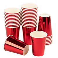 Red Paper Cups - 36-Pack Disposable 12oz Cups, Red Foil Drinking Cups for Cold Beverages, Party Decoration Supplies