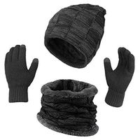 Lataw 3Pcs Knitted Hat+Scarf+Gloves Wrap Fashion Outdoor Set Winter Thick Warm Screen Mittens Beanie Hiking Travel Soft Cap