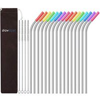 StrawExpert Reusable Stainless Steel Straws Curved with Silicone Tips,Case,Cleaning Brush for Yeti Tervis Rtic 30 oz 20 oz Tumbler Long Metal Straws Drinking for Drinks (10.5 inches,16 Bent)