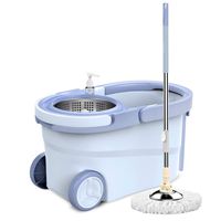 Mop Bar Rotation Universal Hand-free Mop Home Automatic Water Lazy Handle, Roller/Detachable Dewatering Basket (Color : Blue, Size : 5 mop heads)