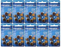 Renata Size 675 0% Mercury Hearing Aid Batteries with Blue Tab Pack of 60