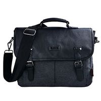 Douguyan 14" Inch Laptop Bag Canvas Leather Messenger Bag for Men and Women Schoolbags Versatile Briefcase Black 234
