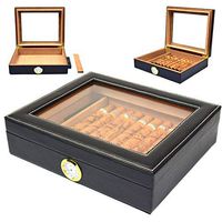Cigar Humidor Box, Cedar Cigar Storage case Cover with Faux Leather Hygrometer and Rectangle Humidifier Holds 25-35 Cigars (Black)