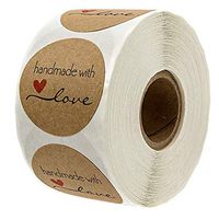 500Pcs/ 1 Roll Brown Kraft Handmade with Love Stickers Adhesive Round Label for Wedding Gifts Wrap, Cookies Packaging, Scrapbooking, Crafts, DIY Projects, Envelope Sealing (1" in Diameter)