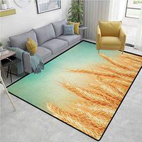 Harvest Geometric Floor Comfort Mats, Wheat Field and Blue Sky Agriculture Themed Abstract Composition, Easy Maintenance Area Rug Living Room Bedroom Carpet(8'x 10') Yellow Orange Mint Green