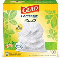 Glad ForceFlex Tall Kitchen Drawstring Trash Bags, 13 Gal, 100 Ct (Package May Vary)