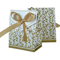 WINOMO 100pcs Cake Candy Gift Boxes Bags with Gold Ribbon for Wedding Anniversary