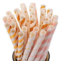 ZOOYOO Gold and Pink Stripe and Star Boba Paper Straws Jumbo Straws Large Caliber 12mm 100pcs