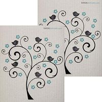 Bird and Flower Tree Set of 2 Each Swedish Dishcloths | ECO Friendly Absorbent Cleaning Cloth | Reusable Cleaning Wipes