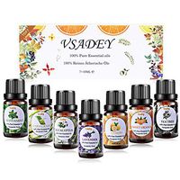 VSADEY Essential Oils Set 100% Pure Aromatherapy Essential Oil Kit for Diffuser, Humidifier, Massage, Skin Care - Lavender, Eucalyptus, Peppermint, Tea Tree, Sweet Orange, Lemongrass (7 x 10ml)