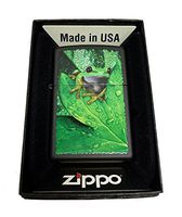 Zippo Custom Lighter - Peeking Frog on Leaves - Regular Black Matte
