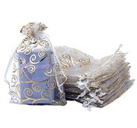 UHANGETH 100PCS Organza Bags Jewelry Party Wedding Favor Drawstring Pouches Gift Bags (4x6, Gold-White)