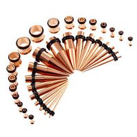 36Pcs Ear Gauges Stretching Tunnels Tapers Starter Set Gauges Kit 14G-00G For gift Womans Jewerly Trendy Accessories Elegant Casual | Color - Rose Gold