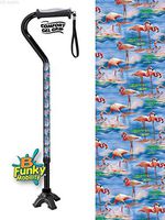 Walking Cane Gel Grip Offset Adjustable Aluminum Footed Quad Pink Flamingo Design