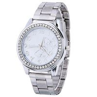 Fxbar,Unisex Diamond Analog Wrist Watch Casual Quartz Crystal Bracelet Watches Fashion Design(Silver)