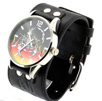Firewings Black Leather Band Punk Scorpion Gothic Biker Watch Bracelet Wristwatch