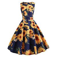 Vintage Dresses for Women,Women Vintage Printing Bodycon Sleeveless Casual Evening Party Prom Swing Dress White