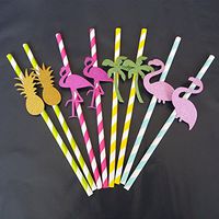 Sopeace Flamingo Pineapple Paper Straw Party Decoration Drinking Striped Straws for Luau Hawaii, Baby Shower, Birthday, Pool Party Supplies - 24 Count (Mix design)