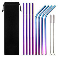8 Stainless Steel Straws Rainbow – 4 Bent & 4 Straight 6mm Straws with 2 Cleaning Brushes – Non-Toxic & BPA Free Reusable Straws for Everyday Use