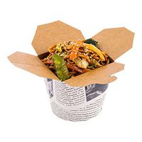 26 oz Round Newsprint Paper Noodle Take Out Container - 4" x 3 1/2" x 3 3/4" - 50 count box - Restaurantware