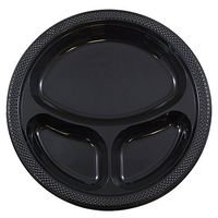JAM PAPER Plastic 3 Compartment Divided Plates - Large - 10 1/4 inch - Black - 20/Pack