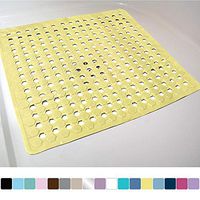 Gorilla Grip Original Patented Bath, Shower, and Tub Mat, 21x21, Machine Washable, Antibacterial, BPA, Latex, Phthalate Free, Square Bathroom Mats with Drain Holes, Suction Cups, Yellow Opaque