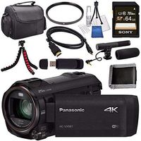 Panasonic HC-VX981 HC-VX981K 4K Ultra HD Camcorder + Sony 64GB SDXC Card + 49mm UV Filter + Flexible Tripod + Carrying Case + Memory Card Wallet + Card Reader + Mini HDMI Cable + Condenser Mic Bundle