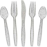 Plastic Silverware Set, Forks, Knives, Spoons (Silver Glitter, 96 Pieces)