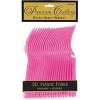 Premium Heavy Weight Plastic Forks | Bright Pink | Pack of 20 | Party Supply