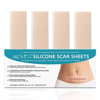 ALIVER Silicone Scar Removal Sheets, Professional Remove Scar from Surgery, Injury, Burns, Acne, C-section and more, Reusable Soft Silicone Scar Strips(5.9"x1.6") 4 Pack, 2 Month Supply