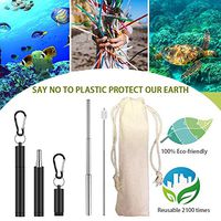 Telescopic Reusable Straws, [Upgraded] Portable Stainless Steel Straws Collapsible Drinking Straw Black with Metal Straw Case & Cleaning Brush