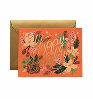 Floral "Happy Holidays" (GCX040) Christmas Card Set by Rifle Paper Co. -- Set of 8 Cards and Envelopes