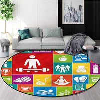 RUGSMAT Fitness Modern Machine Round Bath Mat,Colorful Icons Health Coffee Table Mat Non-Skid Living Room Carpet Round-59