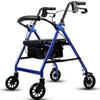 HYXQY-ZY Folding Walker with Seat and with Wheels - Adjustable, Portable, Lightweight, Compact Elderly Walking Medical Mobility Aid for Handicap | Bariatric Adult Walking Frame (Color : Blue)