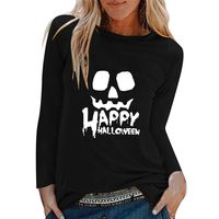 ANJUNIE Womens Casual Halloween Print Shirts O-Neck Long Sleeve Top Loose T-Shirt Blouse(2-Black,L)