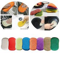 Premium Kitchen 5 Piece Ecological Microfiber Scouring Pads - Double Sided Sponge Scour Pads Non-Scratch Surface Scrubbing Sponges for Non Stick Pans Pots Cookware Bathrooms Tiles (5PC(random color))