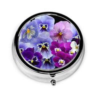 Pansy Custom Fashion Round Pill Box Compact 3 Space Tablet Holder Pocket Purse Organizer Case Decoration Box