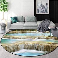 RUGSMAT Waterfall Computer Chair Floor Mat,Rock Stairs in Forest Green Soft Area Rugs Diameter-51