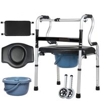 EGCLJ Safety Toilet Walker with Seat, Aluminium Folding Shower Chair Double Handrail with Wheel, Adjustable Height - One-Click Folding