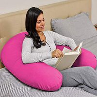 Yogibo Support Reading Pillow Unique U-Shaped Backrest With Arms, Provides A Lift for Watching TV, Gaming, Working, Filled with Soft Micro-Beads, Pink