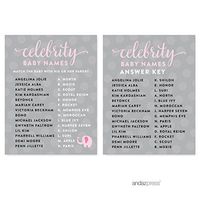 Andaz Press Girl Elephant Baby Shower Collection, Games, Activities, Decorations, Celebrity Name Game Cards, 20-Pack