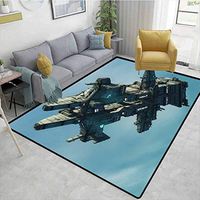 Fantasy ikat Area Rug Entryway, Science Fiction Alien Ship Illustration Extraterrestrial Beings Realistic UFO, Durable Rugs - Living, Dinning, Office, Rooms & Bedrrom, Hallway Carpet(3'x 5')